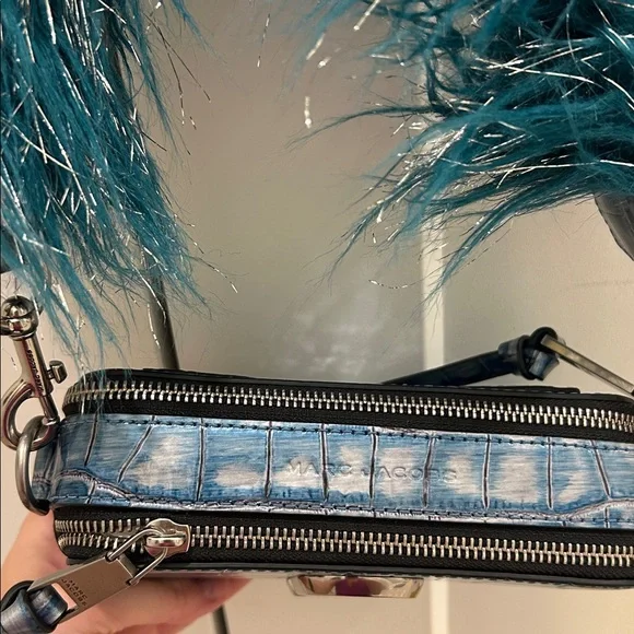 Marc Jacobs (NWT) Snapshot Camera Bag in Blue Croc-Embossed Leather & Faux-Fur - Picture 11 of 17